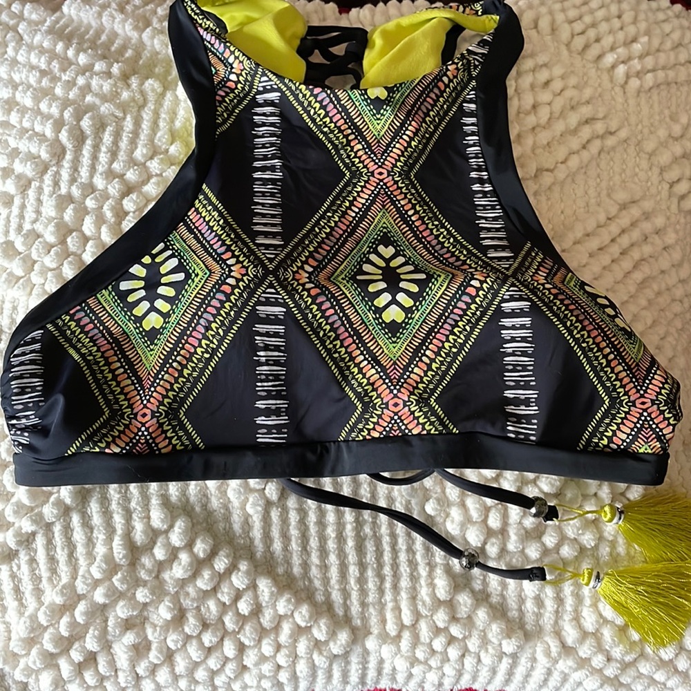 Radio Fiji retro bikini tribal print lace up small tassel multicolored